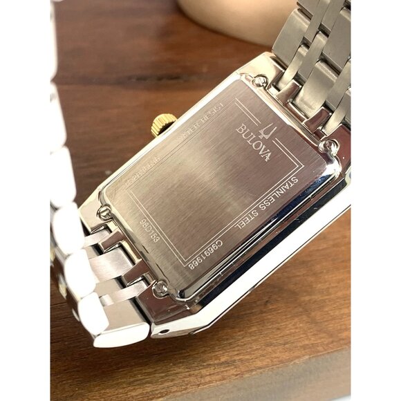 Bulova Men's Watch 98D153 Black Dial Diamond Accent Rectangle Two Tone Steel - Picture 8 of 15